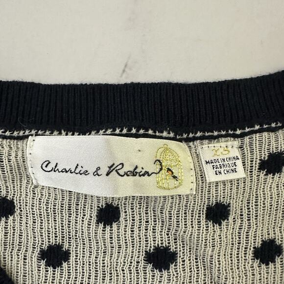 Charlie Robin Anthropologie Chicken Cardigan Sweater Size XS Blue Polka Dot - Picture 6 of 12